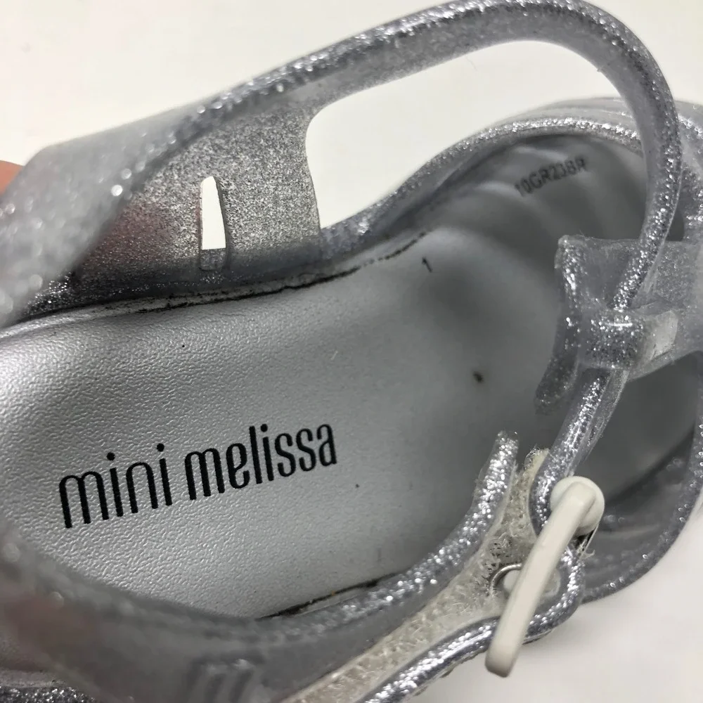 Mini Melissa Possesion Jelly Sandals Kids Size 7 Silver Glitter Cage Shoes